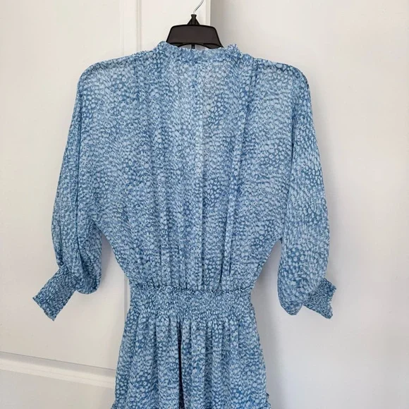 Lovestitch Sheer Floral Bishop Sleeve Ruffle Tier Mini Dress Light Blue Size S - Picture 9 of 12